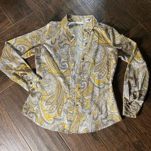 Yellow Long Sleeve Paisley Print Button Down Collared Shirt